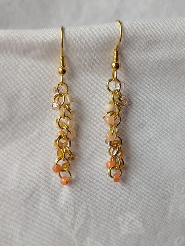 Easter Sunday Earrings: Pink Cream Clear and Gold Earrings A1022