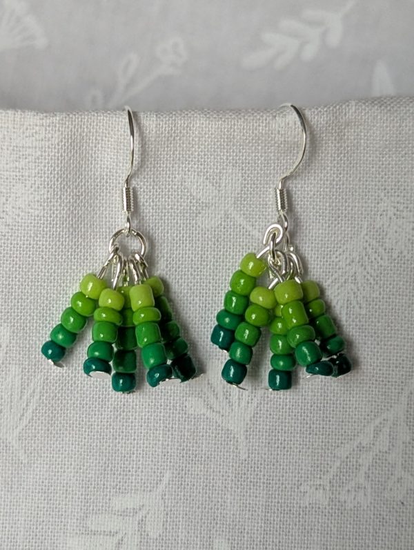 Verdant Vibe green gradient earrings with five nature-inspired tones and silver findings.