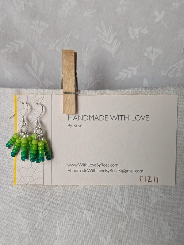 Verdant Vibe green gradient earrings with five nature-inspired tones and silver findings.