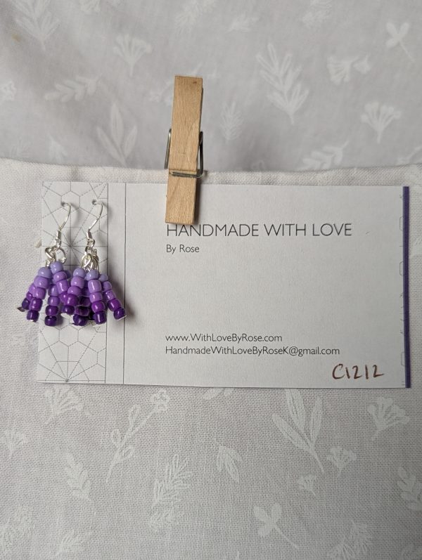 Lavender Eclipse purple gradient earrings with five dreamy purples and silver fixtures.